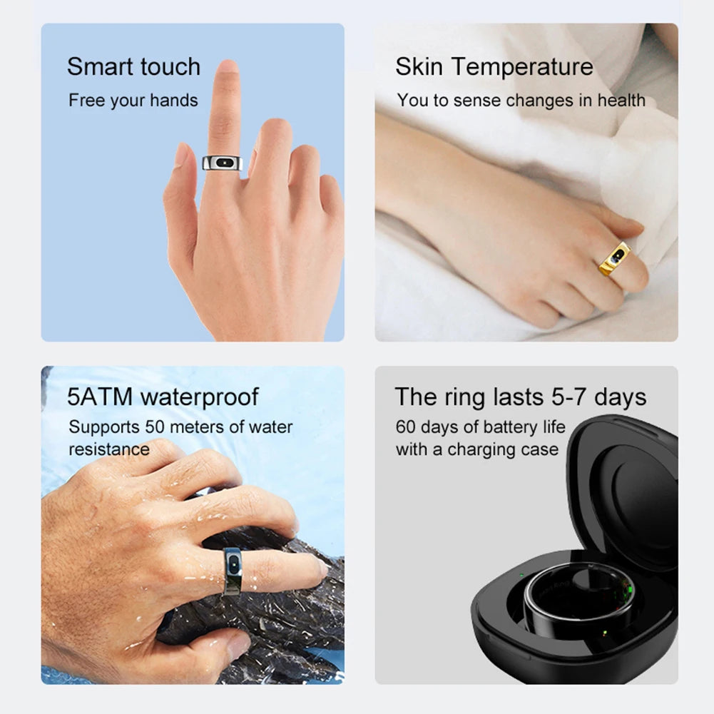 Smart Ring R08 Womens Men Electronic Smartring 5ATM Waterproof Blood Oxygen Pressure Health Monitor