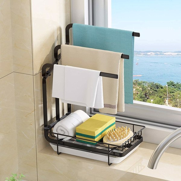 Minimalist Sink Sponge Rack with Drain Tray
